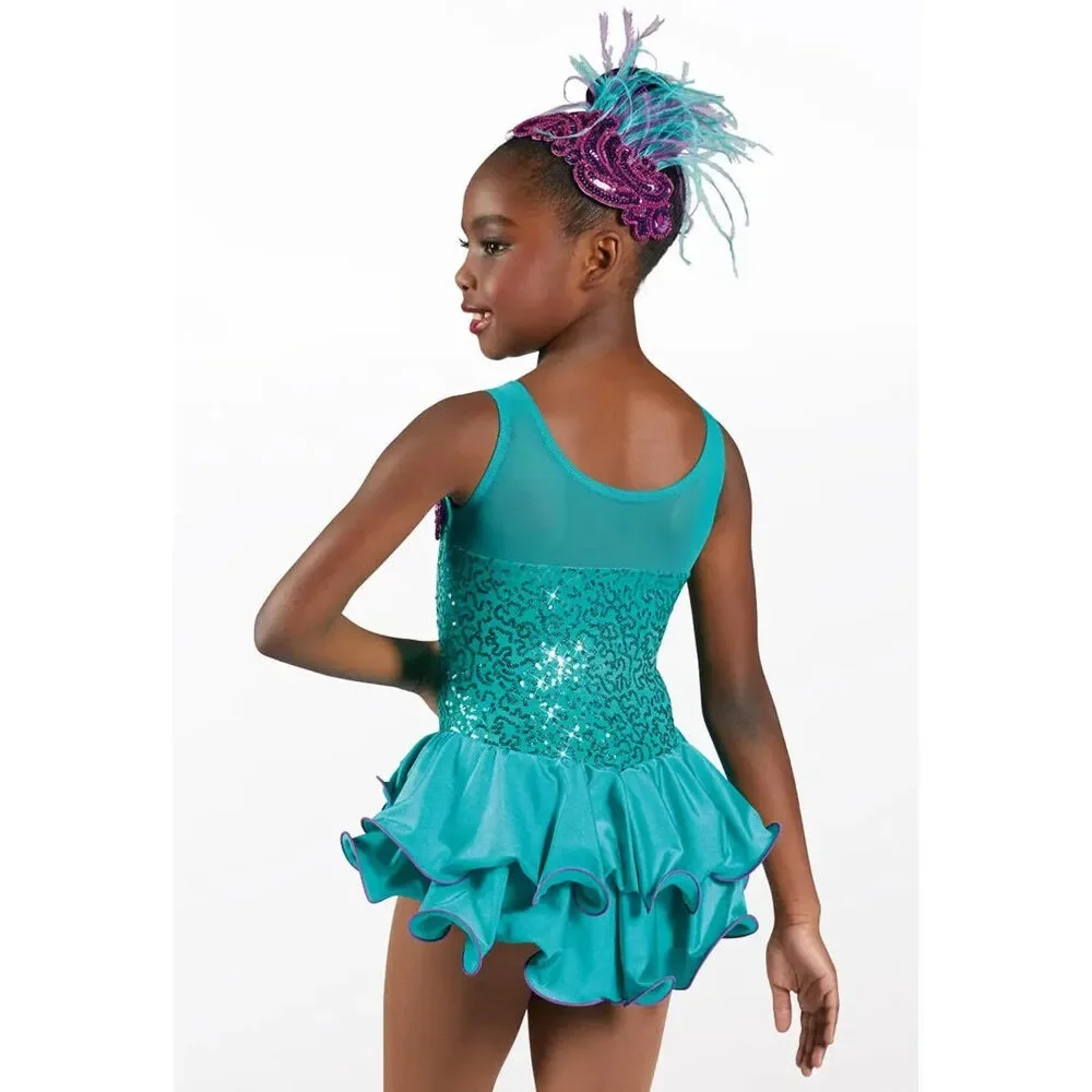 Pre-Owned Dance Costume Weissman 12537 Large Child Pink Feathers Jazz Tap Sequi